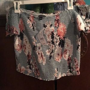 Floral blue off shoulder crop top